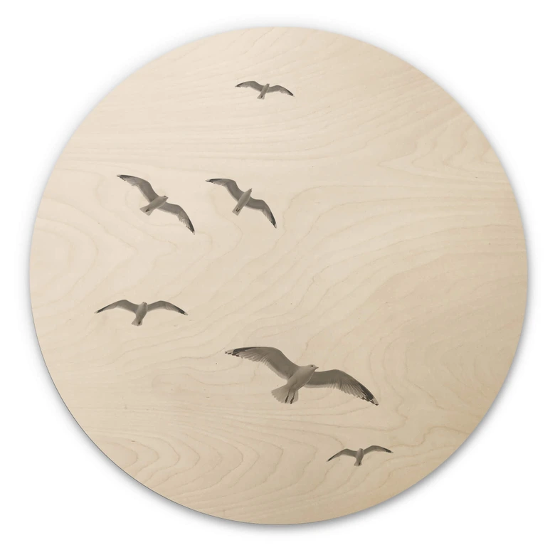 Holzbild Möwen am Himmel - Rund 