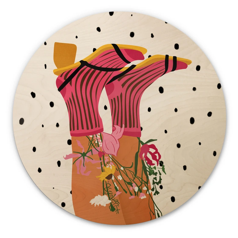 Holzbild Sockenliebe trifft Flower Power - Mokate - Rund 
