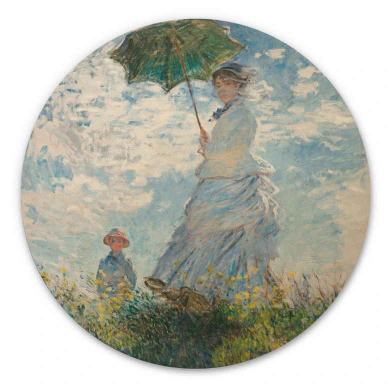 Holzbild Monet - Frau mit Sonnenschirm - Madame Monet und ihr Sohn - Rund 