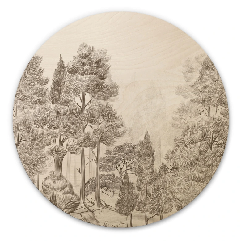 Holzbild Wald mit Waldlandschaft in Beige - Ms Tiff - Rund 