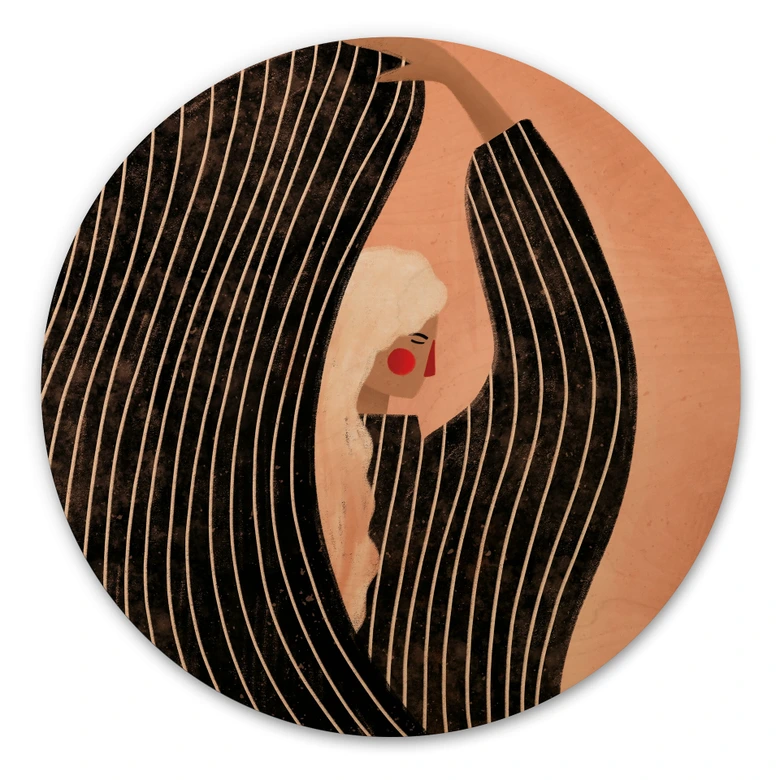 Wood Print Woman with black striped dress - Müller - Round 
