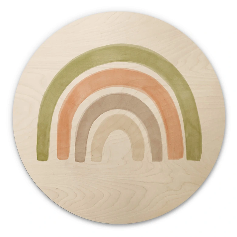 Nouveauprints Trätavla - Regnbågsakvarell - Rund 