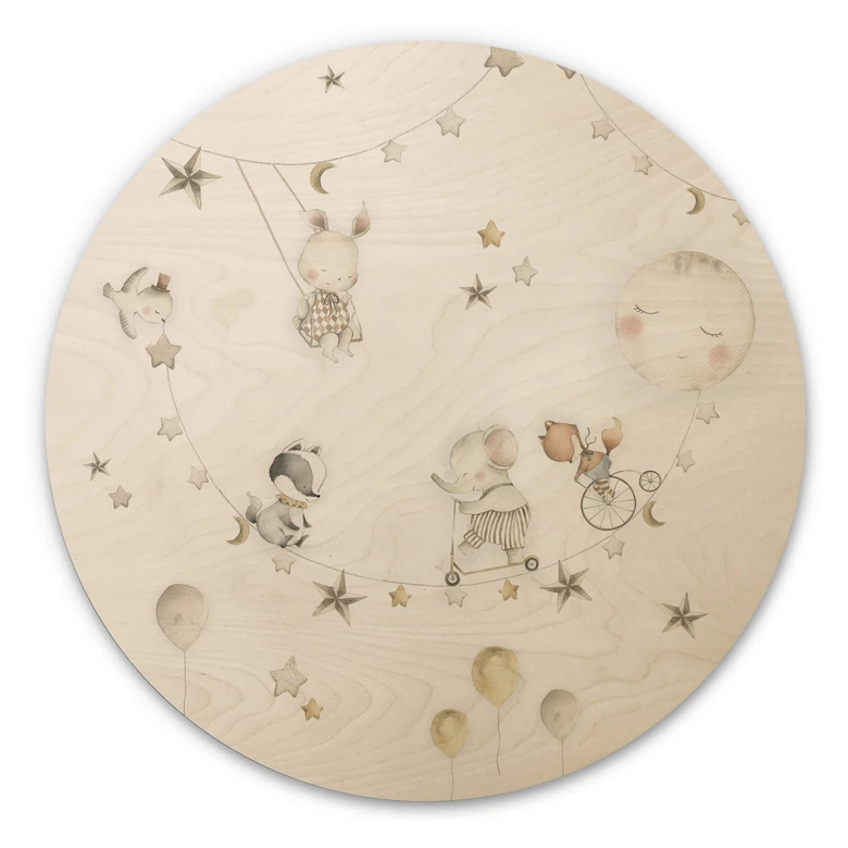 Wandcirkel Hout Sweet Animals and Stars 