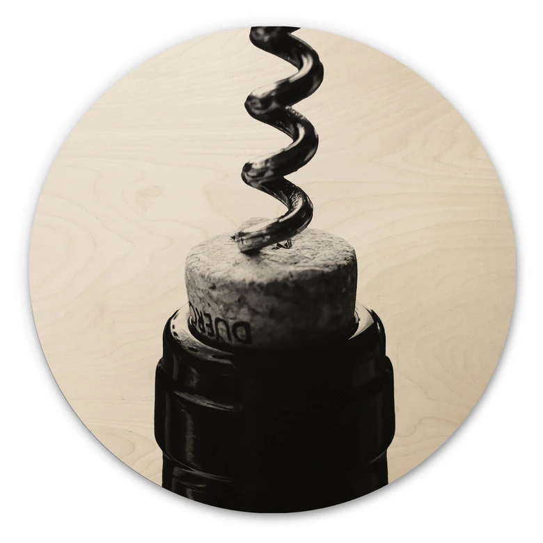 Wandcirkel Hout Wijn met kurkentrekker - Pictufy Studio 