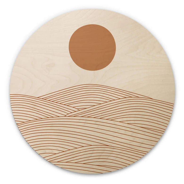 Holzbild Sonnenaufgang über der abstrakten Wüste - Playell - Rund 