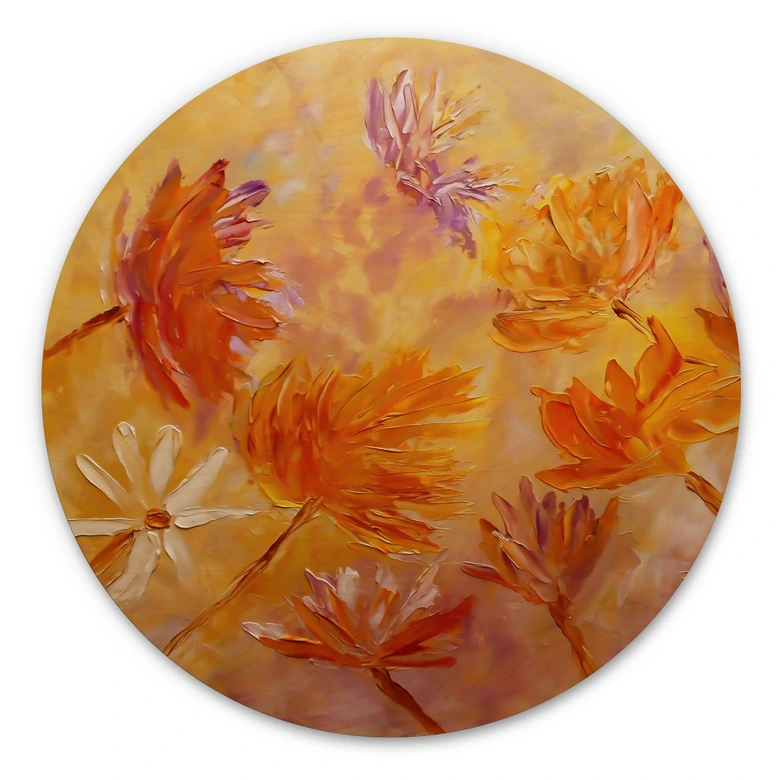 Trätavla Golden Flower Rush - Pomata - Rund 