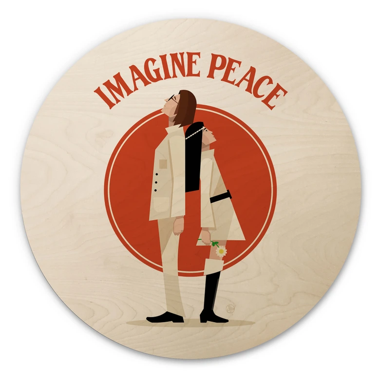 Holzbild Imagine Peace - Zwei für Frieden und Hoffnung - Retrodrome - Rund 