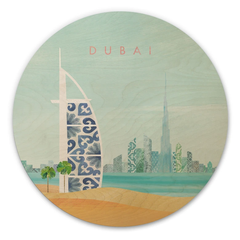 Holzbild Strand von Dubai - Burj Al Arab - Rivers - Rund 