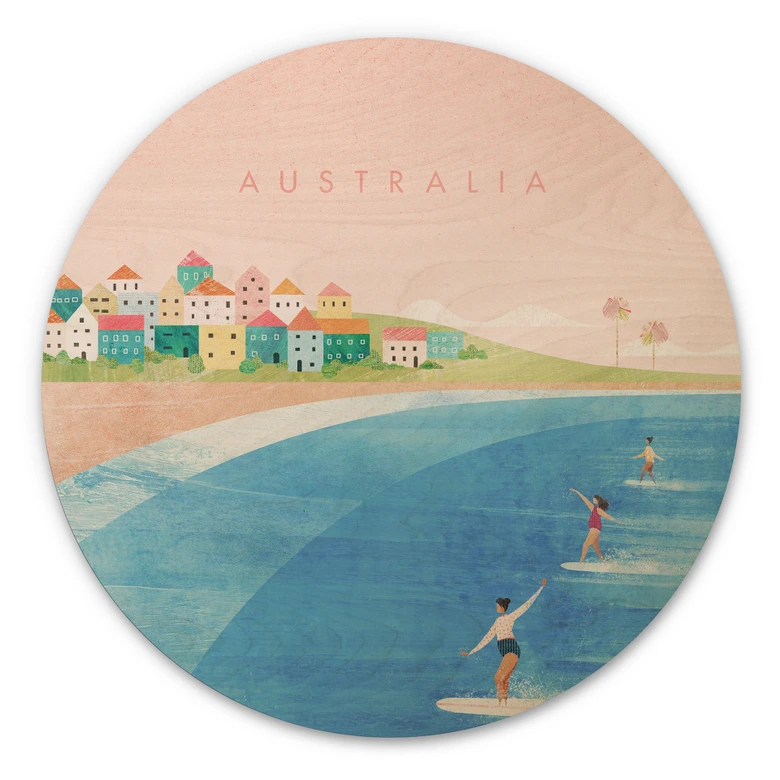 Holzbild Surfen an der Küste Australiens - Rivers - Rund 
