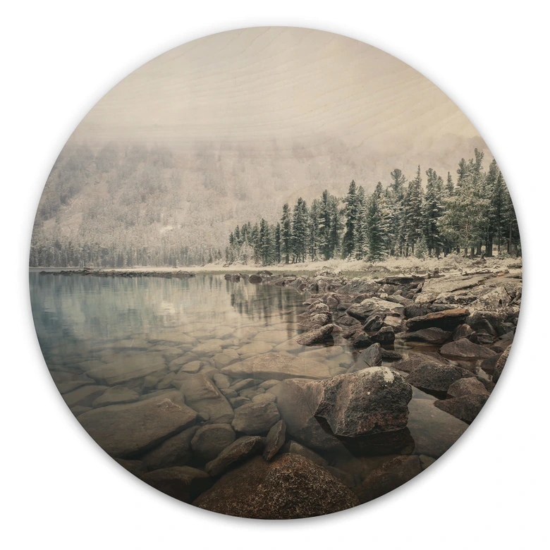 Holzbild Winterwald am See - Rostovskiy - Rund 