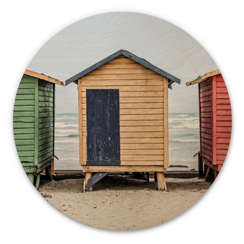 Holzbild Küstencharme - Bunte Hütten am Meer - Shot by Clint - Rund 