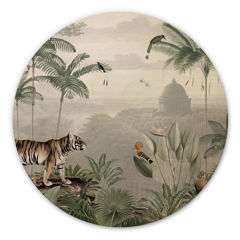 Holzbild Sir Edward - Tiger in den Tropen - Rund 