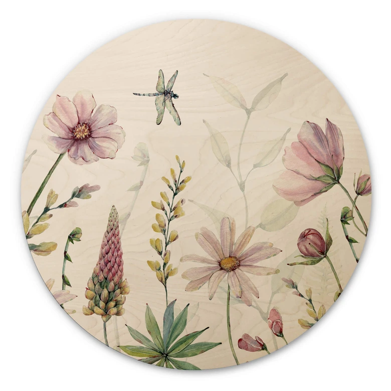 Cuadro de madera Sir Edward - Flores encantadoras - Redondo 