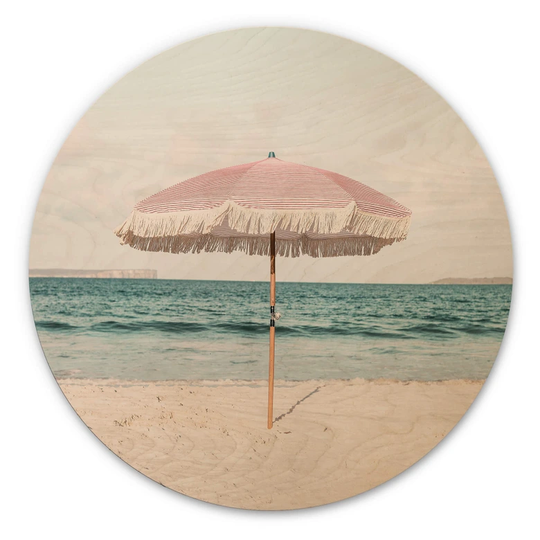 Holzbild Sisi & Seb - Pinker Sonnenschirm - Rund 