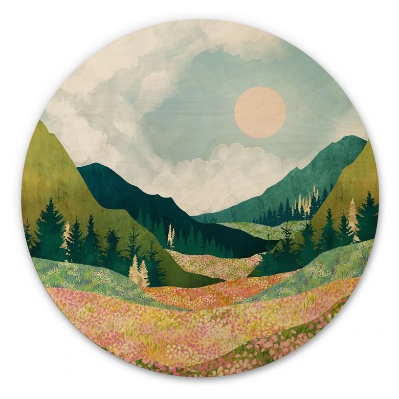 Obraz drewniany Kolorowa wiosenna łąka - SpaceFrog Designs - Okrągły 