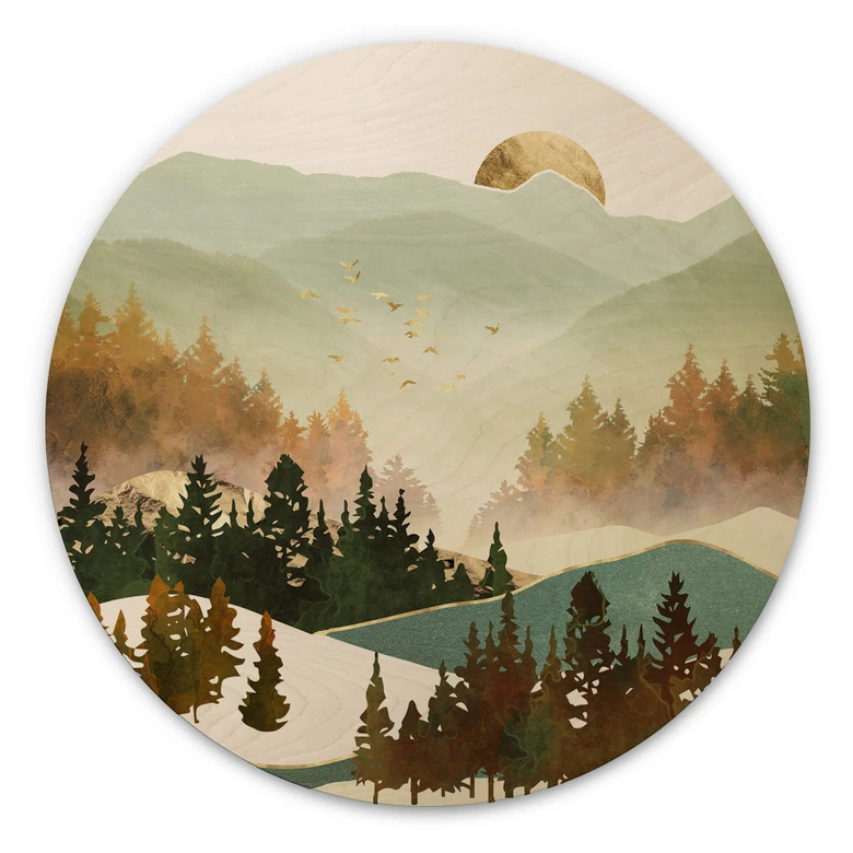 Holzbild SpaceFrog Designs - Herbstmorgen - Rund 