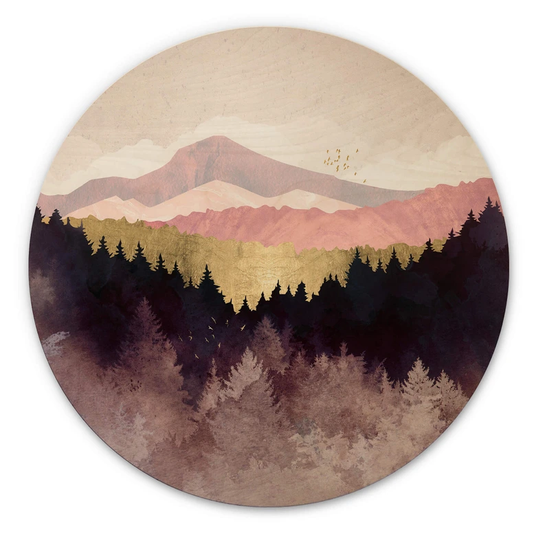 Holzbild SpaceFrog Designs - Lila Wald - Rund 