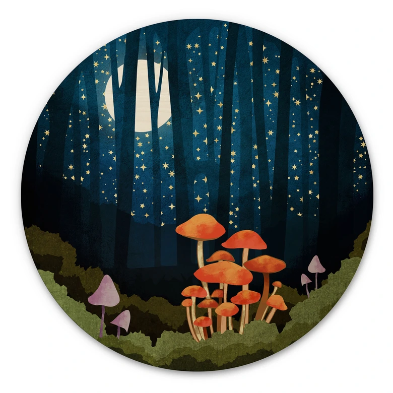 Wandcirkel Hout Bos en sterren bij nacht - SpaceFrog Designs 
