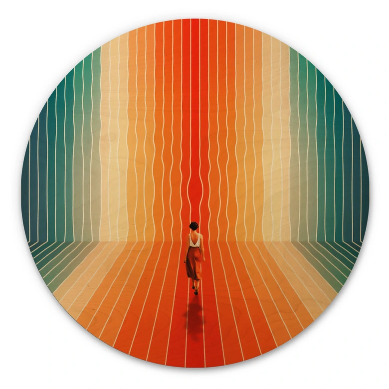 Holzbild Frau vor der Regenbogen-Kulisse - Taudalpoi - Rund 