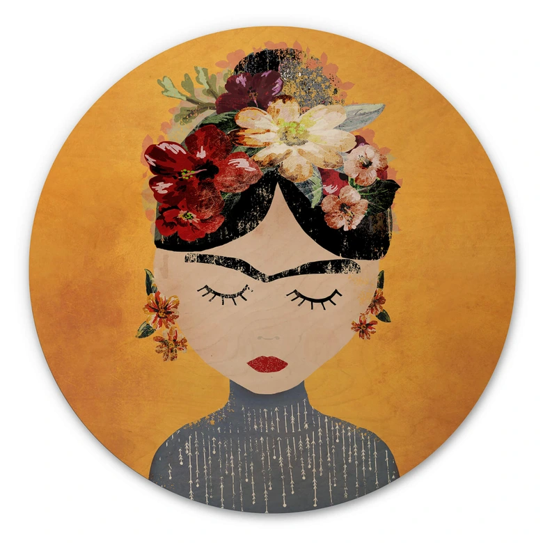 Holzbild Treechild - Blumige Frida - Rund 