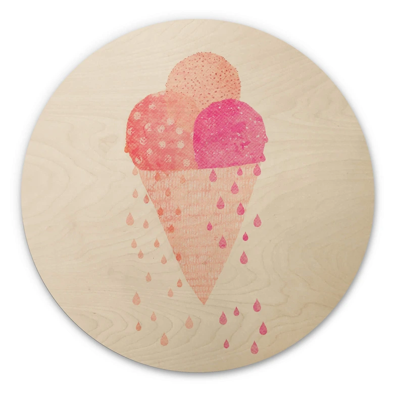 Cuadro de madera Treechild - Tres bolas de helado en verano - Redondo 