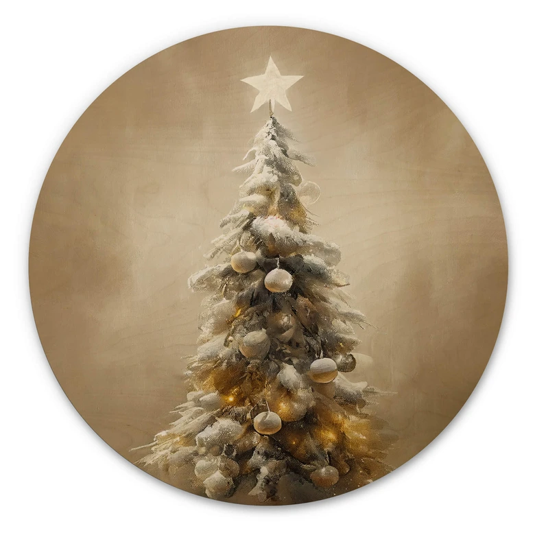Holzbild Goldener Weihnachtsbaum - Treechild - Rund 