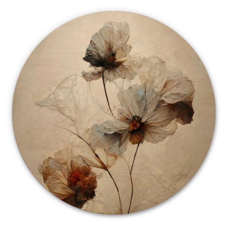 Holzbild Trockenblumen - Eleganz der Vergänglichkeit - Treechild - Rund 