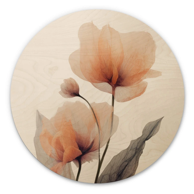 Holzbild Blumenbild - Zarte Blüten Rund - Treechild 