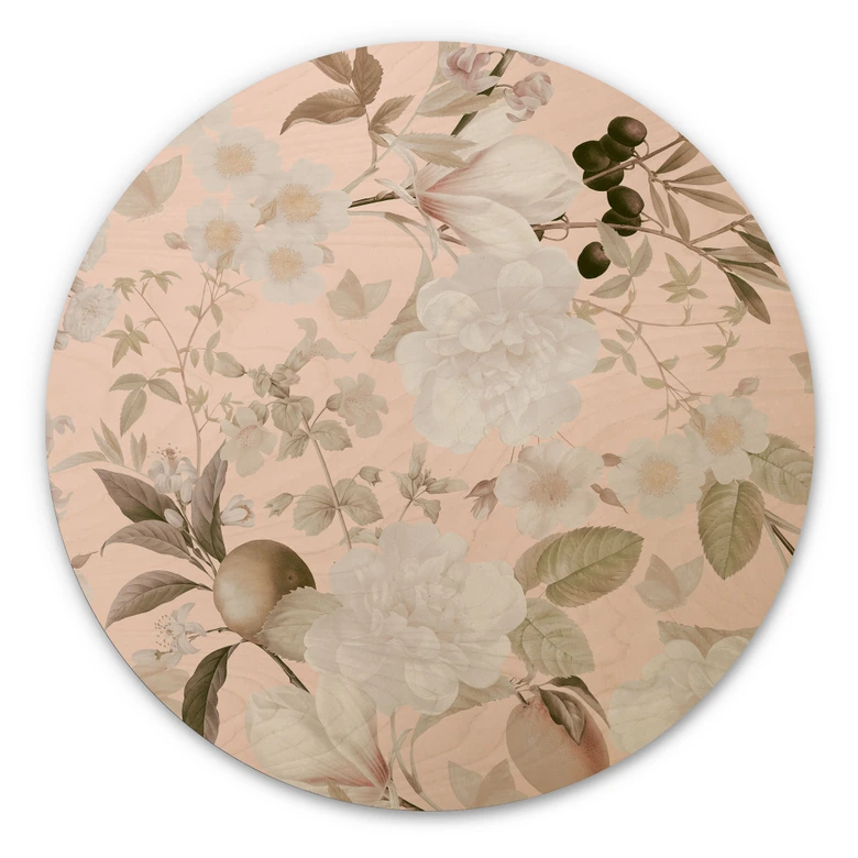 Holzbild Boho-Illustration mit Blumen und Früchten - UN Designs - Rund 
