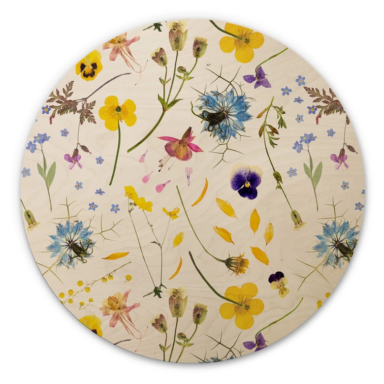 Holzbild UN Designs - Getrocknete Blüten - Rund 