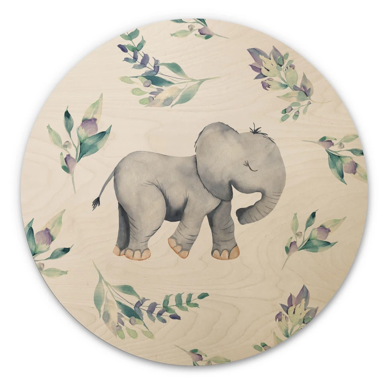 Cuadro de madera Lindo bebé elefante entre ramas boho - UN Designs -Ronda 