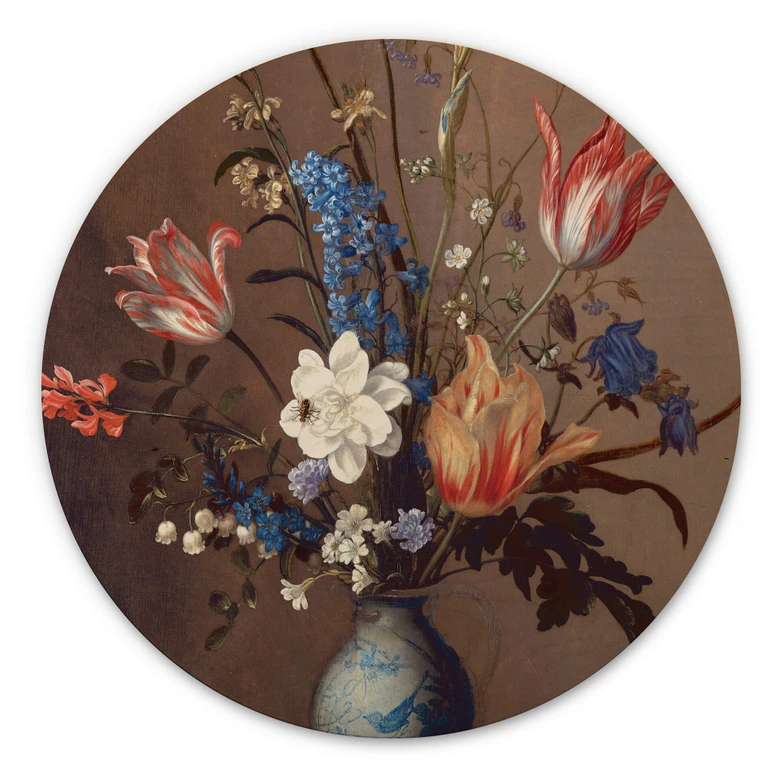 Holzbild Van der Ast - Blumen in einer Wan-Li Vase - Rund 