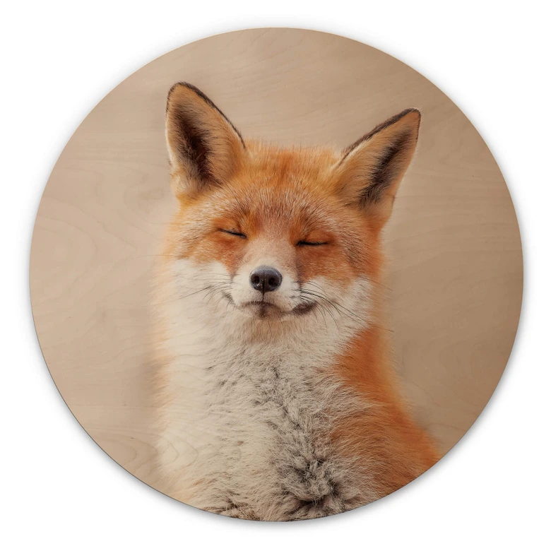 Holzbild van Duijn - Zufriedener Fuchs - Rund 