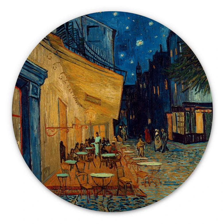 Holzbild van Gogh - Café Terrasse am Abend - Rund 