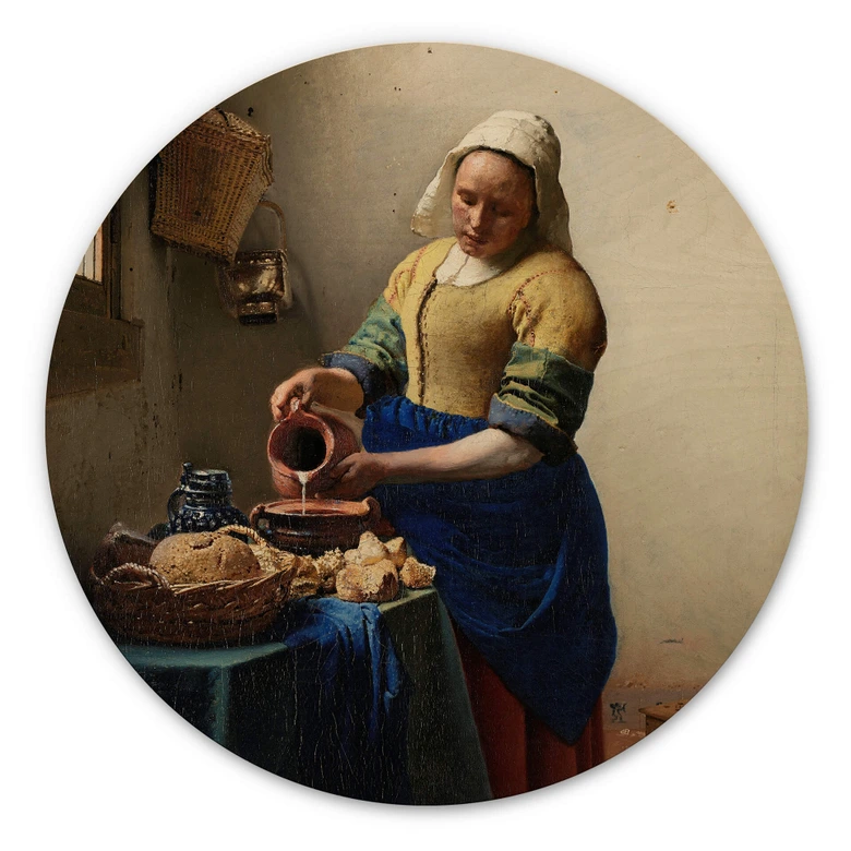 Holzbild Vermeer - Das Mädchen mit dem Milchkrug - Rund 