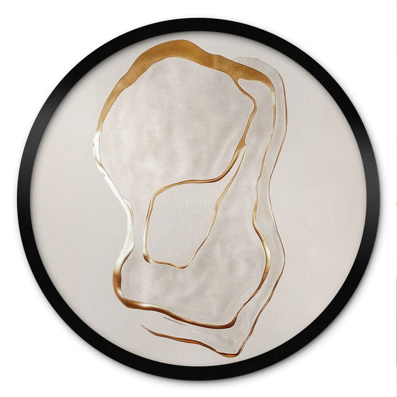 Poster Abstrakte Line Art in Gold und Beige - Alma - Rund 