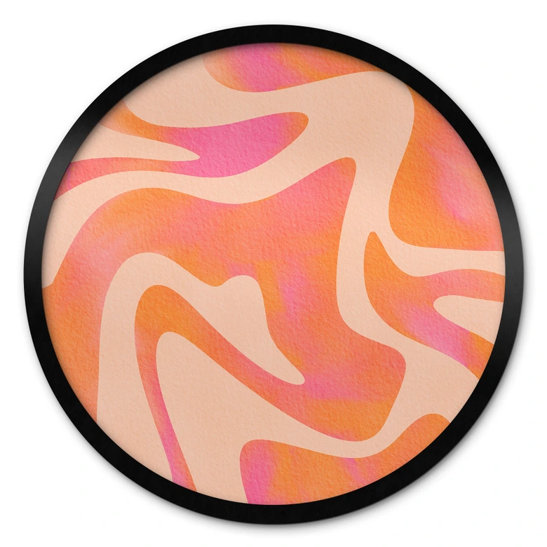 Poster Abstrakta vågor i orange-rosa - Bloom - Rund 