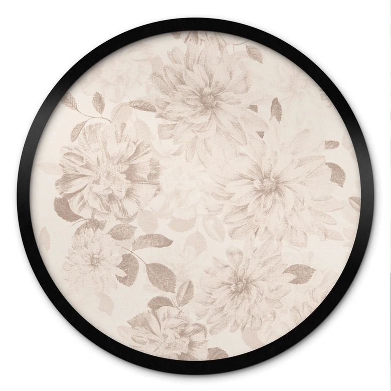 Poster Dahlien Shabby Chic Beige - Bloomery Decor - Rund 