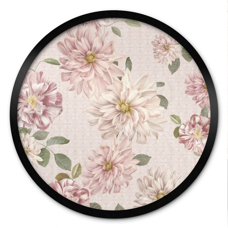 Poster Dahlias Shabby Chic Rose - Décorations Bloomery - Rond 