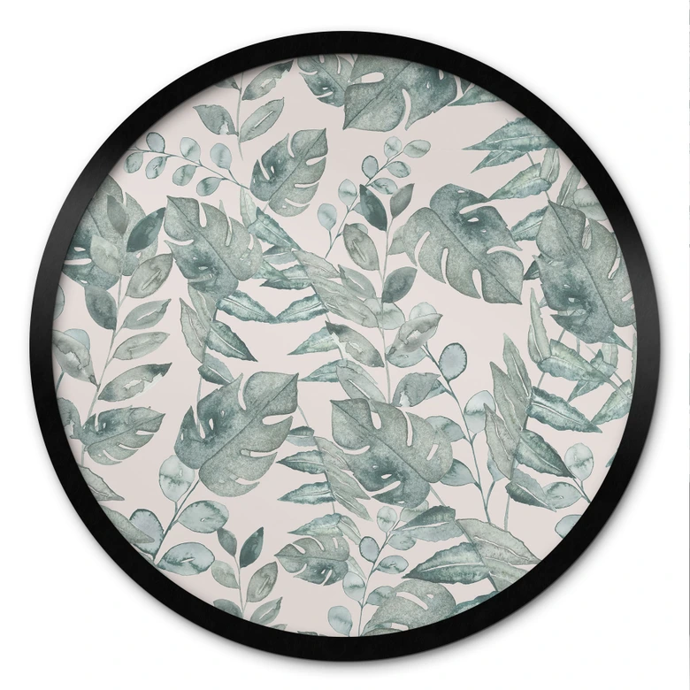Poster Dschungelblätter Aquarell Creme - Bloomery Decor - Rund 