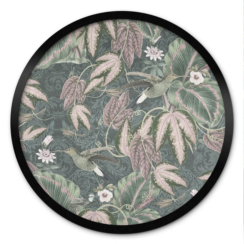 Póster Colibrí en un bosque tropical - Decoración Floral - Redondo 