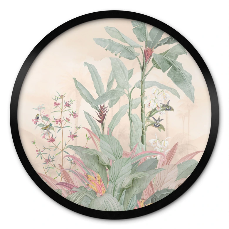 Poster Tropische Idylle mit Kolibri Apricot - Bloomery Decor - Rund 