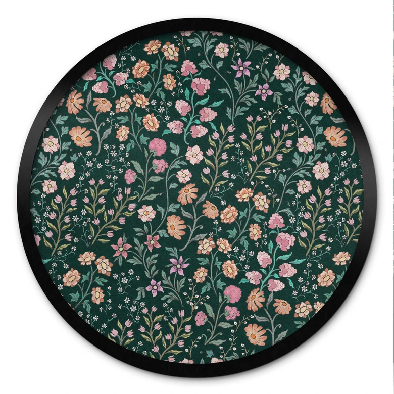 Poster Ängsblommor Vintage - Mörkgrön - Blomstersmycke - Dekor - Rund 