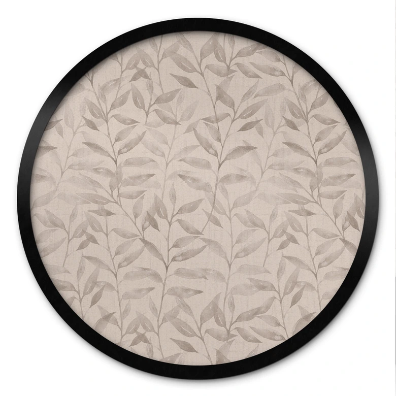 Pflanzen Poster Zarte Aquarell-Blätter - Soft Grau - Bloomery Decor - Rund 