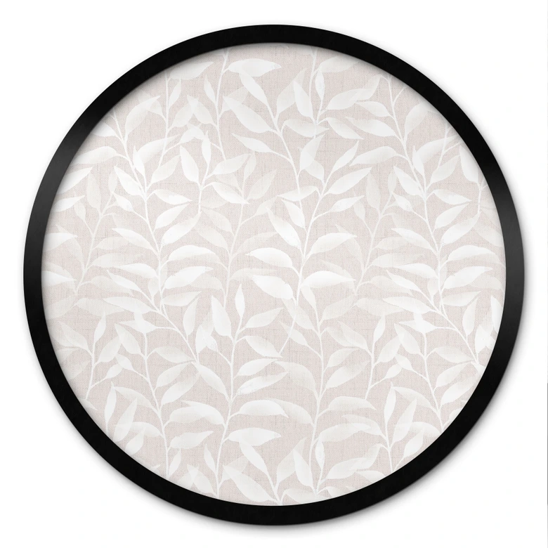 Poster Zarte Aquarell-Blätter - Soft Beige - Bloomery Decor - Rund 