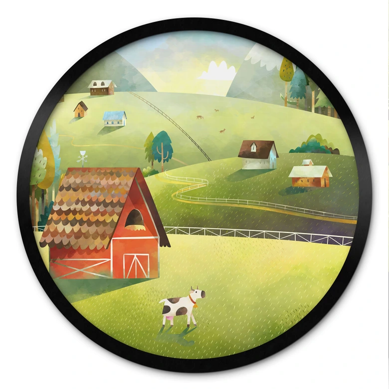 Poster Bunter Bauernhof in den Bergen - DigitalArtsi - Rund 