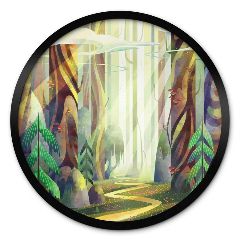 Poster Verwunschener Wald im Licht - DigitalArtsi - Rund 