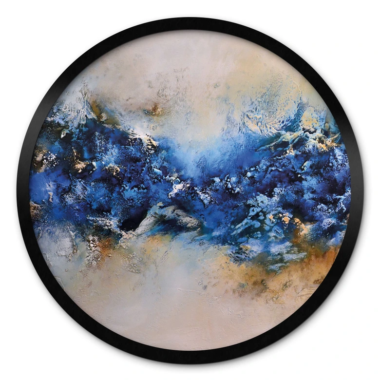 Poster Blau-goldene Interaktion - Fedrau - Rund 
