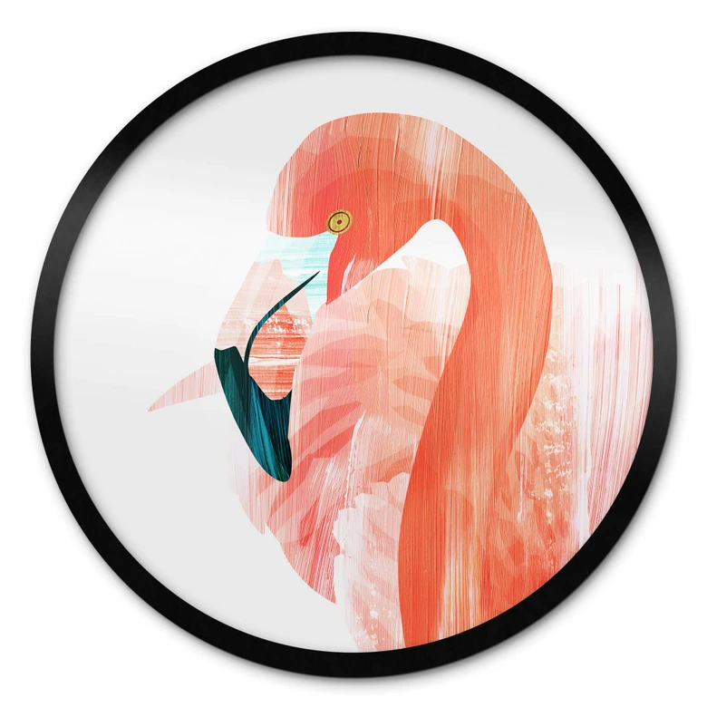 Poster Goed Blauw - Pink Flamingo - Rund 