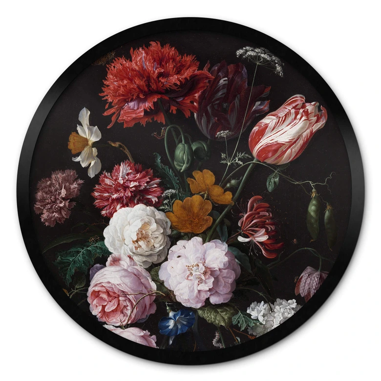 Poster de Heem - Stillleben mit Blumen in einer Glasvase - Rund 